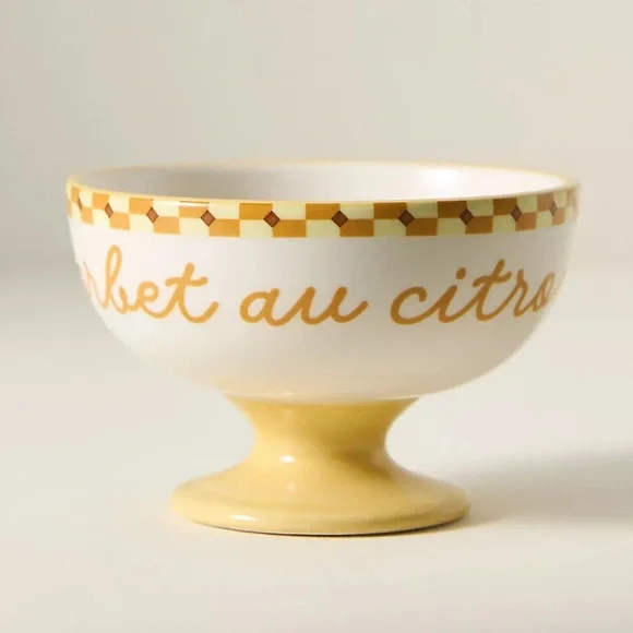 NWT Anthropologie Ice Cream Bowl Cafe Violette Handpainted Stoneware Yellow - Picture 2 of 8